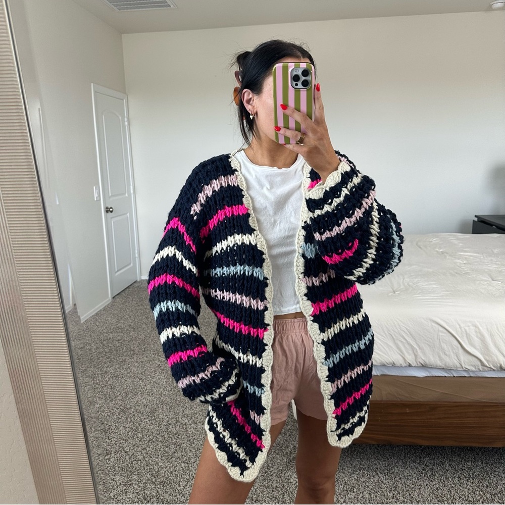 Coco McCall navy striped cardigan